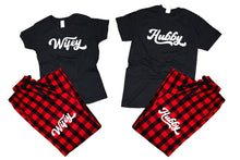 Load image into Gallery viewer, Hubby and WifeyFlannel Pants, Christmas Pajamas, Buffalo Red_Black