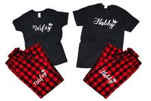 Load image into Gallery viewer, Hubby and WifeyFlannel Pants, Christmas Pajamas, Buffalo Red_Black