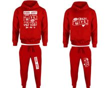 將圖片載入圖庫檢視器 Crazy Wife matching top and bottom set, Red pullover hoodie and sweatpants sets for mens, pullover hoodie and jogger set womens. Matching couple Jogger Pants.