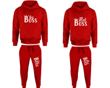 Load image into Gallery viewer, The Boss and The Real Boss matching top and bottom set, Red pullover hoodie and sweatpants sets for mens, pullover hoodie and jogger set womens. Matching couple Jogger Pants.