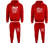 將圖片載入圖庫檢視器 The Better Half matching top and bottom set, Red pullover hoodie and sweatpants sets for mens, pullover hoodie and jogger set womens. Matching couple Jogger Pants.