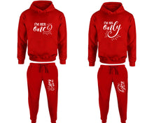 將圖片載入圖庫檢視器 His and Hers matching top and bottom set, Red pullover hoodie and sweatpants sets for mens, pullover hoodie and jogger set womens. Matching couple Jogger Pants.