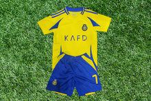 Load image into Gallery viewer, Youth Soccer Jersey Set - #7 Yellow Fan Jersey and Shorts for Kids