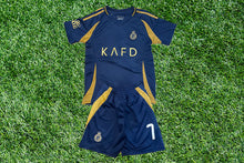 Load image into Gallery viewer, Youth Soccer Jersey Set - #7 Navy Blue Fan Jersey and Shorts for Kids