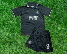 Load image into Gallery viewer, Madrid Star - Charcoal Soccer Fan Kit with Jersey and Shorts for Kids