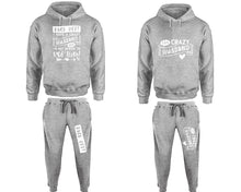 將圖片載入圖庫檢視器 Crazy Husband matching top and bottom set, Sports Grey pullover hoodie and sweatpants sets for mens, pullover hoodie and jogger set womens. Matching couple Jogger Pants.