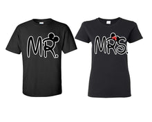 Load image into Gallery viewer, Mr Mrs matching couple shirts.Couple shirts, Black t shirts for men, t shirts for women. Couple matching shirts.