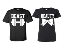 Load image into Gallery viewer, Beast and Beauty matching couple shirts.Couple shirts, Black t shirts for men, t shirts for women. Couple matching shirts.
