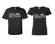 Load image into Gallery viewer, Her King and His Queen matching couple shirts.Couple shirts, Black t shirts for men, t shirts for women. Couple matching shirts.