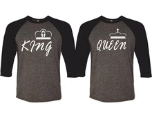 Load image into Gallery viewer, King and Queen matching couple baseball shirts.Couple shirts, Black Charcoal 3/4 sleeve baseball t shirts. Couple matching shirts.