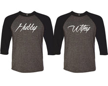 將圖片載入圖庫檢視器 Hubby and Wifey matching couple baseball shirts.Couple shirts, Black Charcoal 3/4 sleeve baseball t shirts. Couple matching shirts.