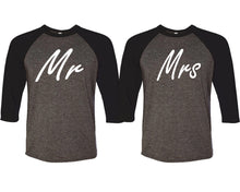 Load image into Gallery viewer, Mr and Mrs matching couple baseball shirts.Couple shirts, Black Charcoal 3/4 sleeve baseball t shirts. Couple matching shirts.