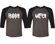 將圖片載入圖庫檢視器 Hubby and Wifey matching couple baseball shirts.Couple shirts, Black Charcoal 3/4 sleeve baseball t shirts. Couple matching shirts.