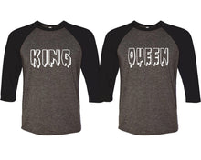 Load image into Gallery viewer, King and Queen matching couple baseball shirts.Couple shirts, Black Charcoal 3/4 sleeve baseball t shirts. Couple matching shirts.