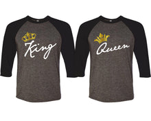 將圖片載入圖庫檢視器 King and Queen matching couple baseball shirts.Couple shirts, Black Charcoal 3/4 sleeve baseball t shirts. Couple matching shirts.