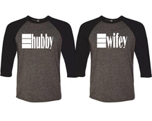 將圖片載入圖庫檢視器 Hubby and Wifey matching couple baseball shirts.Couple shirts, Black Charcoal 3/4 sleeve baseball t shirts. Couple matching shirts.