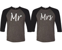 Load image into Gallery viewer, Mr and Mrs matching couple baseball shirts.Couple shirts, Black Charcoal 3/4 sleeve baseball t shirts. Couple matching shirts.