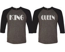 Load image into Gallery viewer, King and Queen matching couple baseball shirts.Couple shirts, Black Charcoal 3/4 sleeve baseball t shirts. Couple matching shirts.