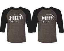 將圖片載入圖庫檢視器 Hubby and Wifey matching couple baseball shirts.Couple shirts, Black Charcoal 3/4 sleeve baseball t shirts. Couple matching shirts.