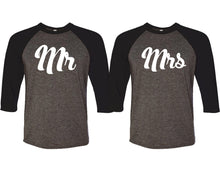 Load image into Gallery viewer, Mr and Mrs matching couple baseball shirts.Couple shirts, Black Charcoal 3/4 sleeve baseball t shirts. Couple matching shirts.