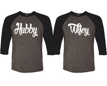 將圖片載入圖庫檢視器 Hubby and Wifey matching couple baseball shirts.Couple shirts, Black Charcoal 3/4 sleeve baseball t shirts. Couple matching shirts.