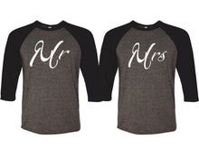 Load image into Gallery viewer, Mr and Mrs matching couple baseball shirts.Couple shirts, Black Charcoal 3/4 sleeve baseball t shirts. Couple matching shirts.