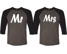 Load image into Gallery viewer, Mr and Mrs matching couple baseball shirts.Couple shirts, Black Charcoal 3/4 sleeve baseball t shirts. Couple matching shirts.