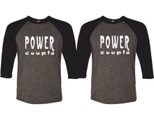 Load image into Gallery viewer, Power Couple matching couple baseball shirts.Couple shirts, Black Charcoal 3/4 sleeve baseball t shirts. Couple matching shirts.