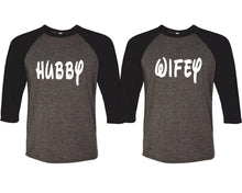 將圖片載入圖庫檢視器 Hubby and Wifey matching couple baseball shirts.Couple shirts, Black Charcoal 3/4 sleeve baseball t shirts. Couple matching shirts.