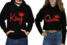 將圖片載入圖庫檢視器 King and Queen hoodies, Matching couple hoodies, Black pullover hoodie for man Black crop top hoodie for woman