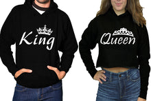 將圖片載入圖庫檢視器 King and Queen hoodies, Matching couple hoodies, Black pullover hoodie for man Black crop top hoodie for woman