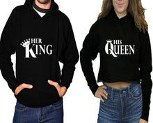 Load image into Gallery viewer, Her King and His Queen hoodies, Matching couple hoodies, Black pullover hoodie for man Black crop top hoodie for woman
