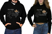 將圖片載入圖庫檢視器 King and Queen hoodies, Matching couple hoodies, Black pullover hoodie for man Black crop top hoodie for woman