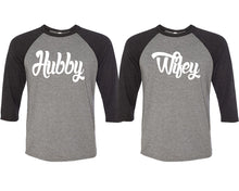 將圖片載入圖庫檢視器 Hubby and Wifey matching couple baseball shirts.Couple shirts, Black Grey 3/4 sleeve baseball t shirts. Couple matching shirts.