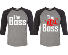 將圖片載入圖庫檢視器 The Boss and The Real Boss matching couple baseball shirts.Couple shirts, Black Grey 3/4 sleeve baseball t shirts. Couple matching shirts.