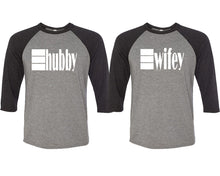 將圖片載入圖庫檢視器 Hubby and Wifey matching couple baseball shirts.Couple shirts, Black Grey 3/4 sleeve baseball t shirts. Couple matching shirts.