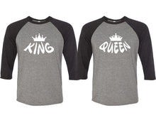 Load image into Gallery viewer, King and Queen matching couple baseball shirts.Couple shirts, Black Grey 3/4 sleeve baseball t shirts. Couple matching shirts.