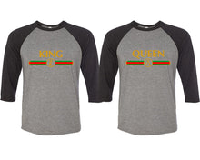 Load image into Gallery viewer, King and Queen matching couple baseball shirts.Couple shirts, Black Grey 3/4 sleeve baseball t shirts. Couple matching shirts.