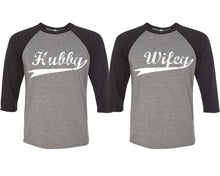 將圖片載入圖庫檢視器 Hubby and Wifey matching couple baseball shirts.Couple shirts, Black Grey 3/4 sleeve baseball t shirts. Couple matching shirts.