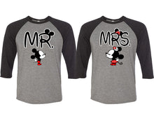Load image into Gallery viewer, Mr and Mrs matching couple baseball shirts.Couple shirts, Black Grey 3/4 sleeve baseball t shirts. Couple matching shirts.