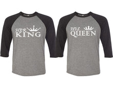 Load image into Gallery viewer, Her King and His Queen matching couple baseball shirts.Couple shirts, Black Grey 3/4 sleeve baseball t shirts. Couple matching shirts.