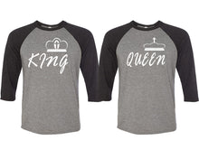 Load image into Gallery viewer, King and Queen matching couple baseball shirts.Couple shirts, Black Grey 3/4 sleeve baseball t shirts. Couple matching shirts.