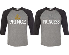 將圖片載入圖庫檢視器 Prince and Princess matching couple baseball shirts.Couple shirts, Black Grey 3/4 sleeve baseball t shirts. Couple matching shirts.