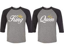 將圖片載入圖庫檢視器 King and Queen matching couple baseball shirts.Couple shirts, Black Grey 3/4 sleeve baseball t shirts. Couple matching shirts.