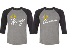 將圖片載入圖庫檢視器 King and Queen matching couple baseball shirts.Couple shirts, Black Grey 3/4 sleeve baseball t shirts. Couple matching shirts.