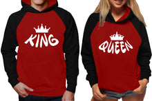 將圖片載入圖庫檢視器 King and Queen raglan hoodies, Matching couple hoodies, Black Maroon King Queen design on man and woman hoodies