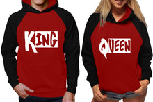將圖片載入圖庫檢視器 King and Queen raglan hoodies, Matching couple hoodies, Black Maroon King Queen design on man and woman hoodies