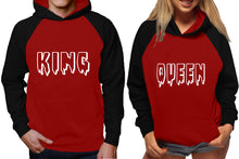 將圖片載入圖庫檢視器 King and Queen raglan hoodies, Matching couple hoodies, Black Maroon King Queen design on man and woman hoodies