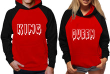 將圖片載入圖庫檢視器 King and Queen raglan hoodies, Matching couple hoodies, Black Red King Queen design on man and woman hoodies