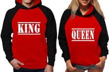 將圖片載入圖庫檢視器 King and Queen raglan hoodies, Matching couple hoodies, Black Red King Queen design on man and woman hoodies
